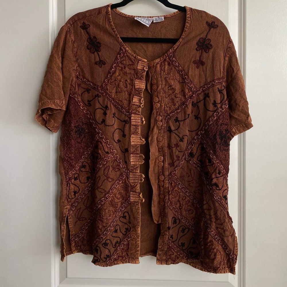 brown boho button up top